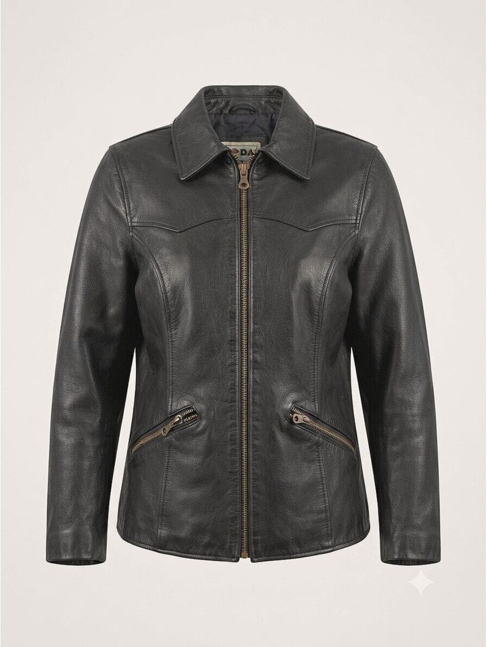 Vintage Wilda Women's Large Genuine Leather Black Jacket Zip Up Quilted Lining